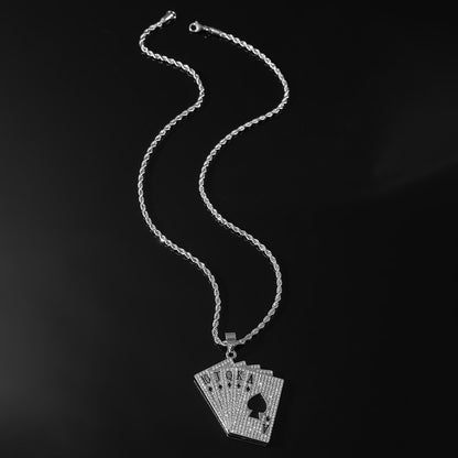 Hip-hop Poker Stainless Steel Alloy Inlay Rhinestones Men's Pendant Necklace