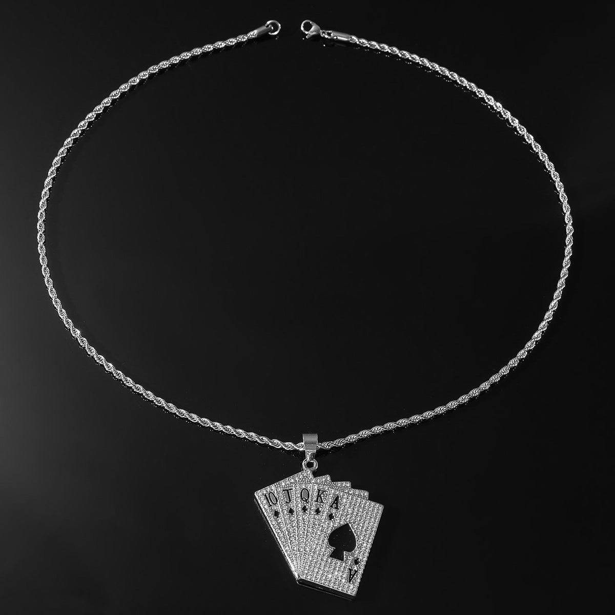 Hip-hop Poker Stainless Steel Alloy Inlay Rhinestones Men's Pendant Necklace