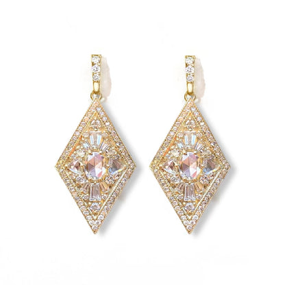 1 Pair Simple Style Rhombus Inlay Alloy Rhinestones Glass Gold Plated Drop Earrings