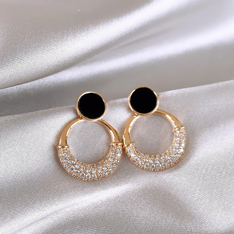 1 Pair Simple Style Circle Inlay Alloy Zircon Drop Earrings