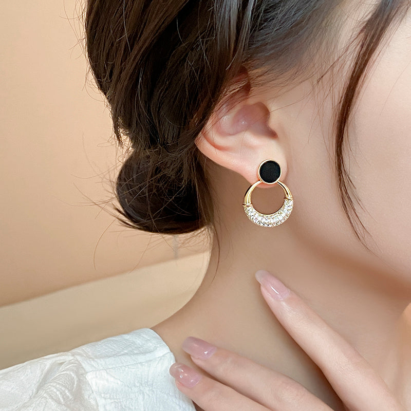 1 Pair Simple Style Circle Inlay Alloy Zircon Drop Earrings