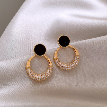 1 Pair Simple Style Circle Inlay Alloy Zircon Drop Earrings