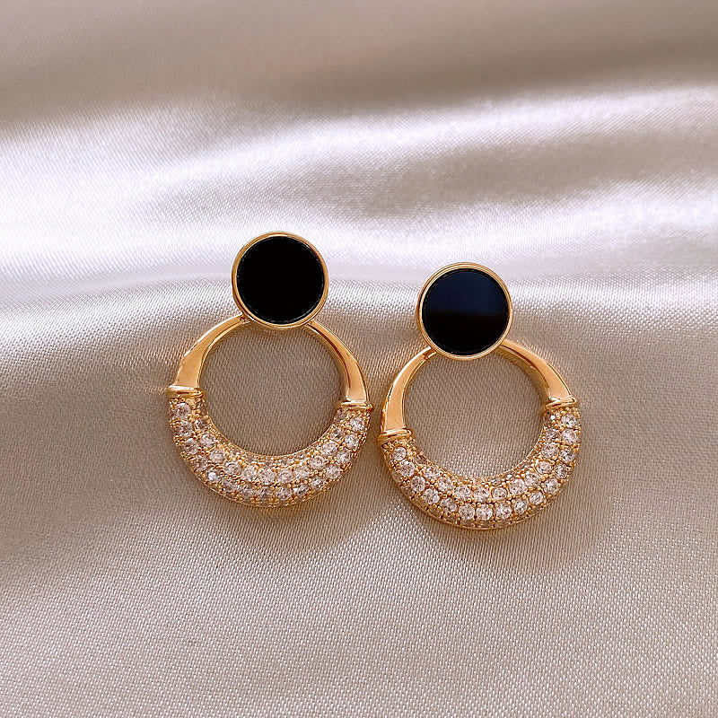 1 Pair Simple Style Circle Inlay Alloy Zircon Drop Earrings