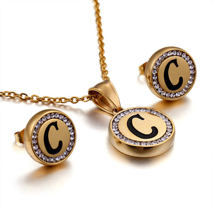 Wholesale Sweet Letter Stainless Steel Plating 18k Gold Plated Earrings Necklace