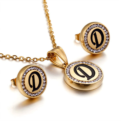 Wholesale Sweet Letter Stainless Steel Plating 18k Gold Plated Earrings Necklace