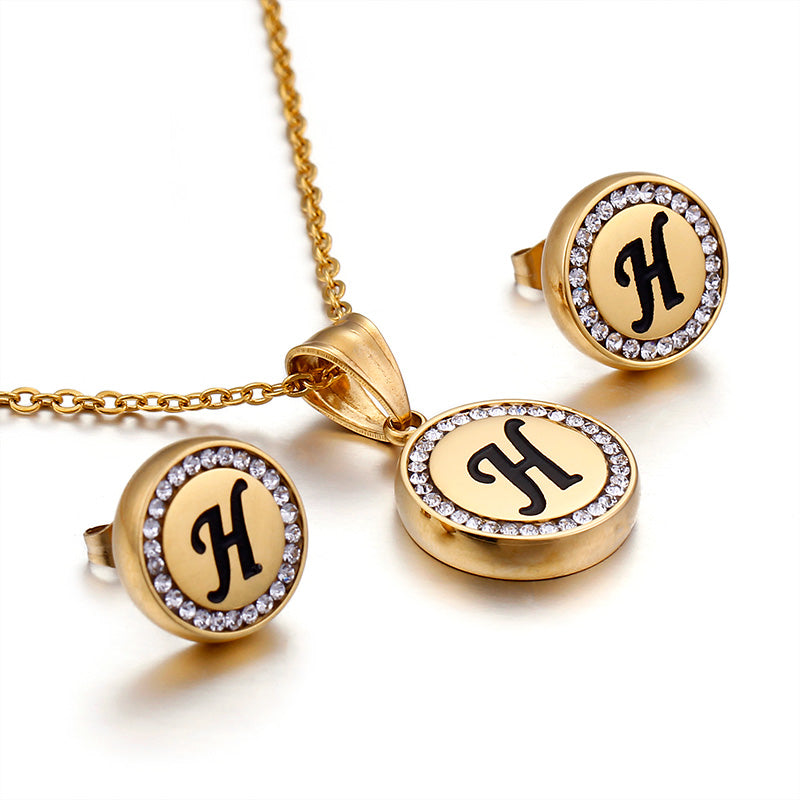 Wholesale Sweet Letter Stainless Steel Plating 18k Gold Plated Earrings Necklace