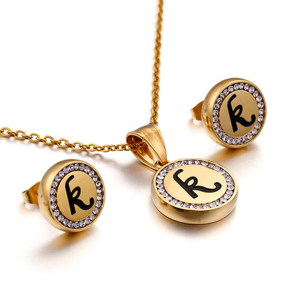 Wholesale Sweet Letter Stainless Steel Plating 18k Gold Plated Earrings Necklace