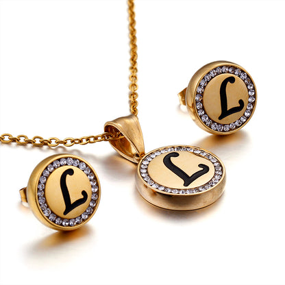 Wholesale Sweet Letter Stainless Steel Plating 18k Gold Plated Earrings Necklace