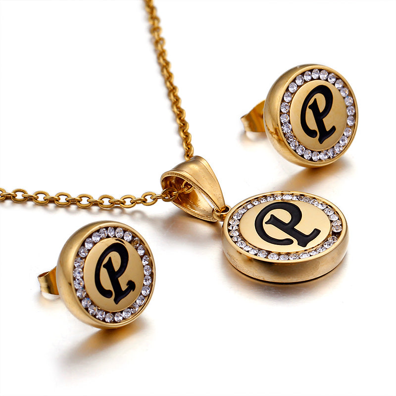 Wholesale Sweet Letter Stainless Steel Plating 18k Gold Plated Earrings Necklace