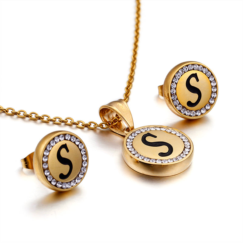 Wholesale Sweet Letter Stainless Steel Plating 18k Gold Plated Earrings Necklace