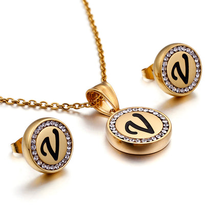 Wholesale Sweet Letter Stainless Steel Plating 18k Gold Plated Earrings Necklace