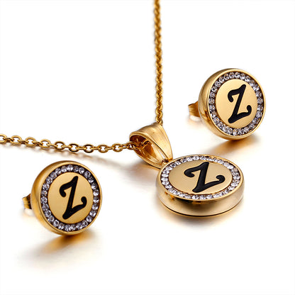 Wholesale Sweet Letter Stainless Steel Plating 18k Gold Plated Earrings Necklace