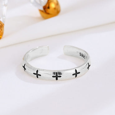 Retro Cross Sterling Silver Open Rings