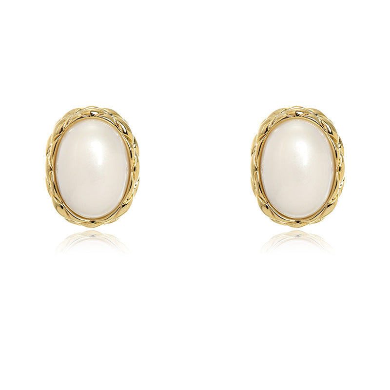 1 Pair Simple Style Oval Inlay Alloy Pearl Ear Studs