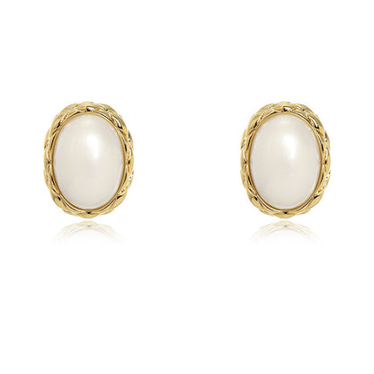 1 Pair Simple Style Oval Inlay Alloy Pearl Ear Studs