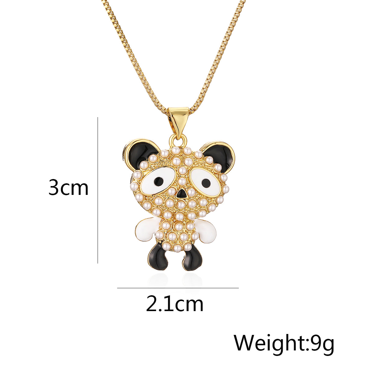Cute Simple Style Commute Panda Copper 18k Gold Plated Artificial Pearls Zircon Pendant Necklace In Bulk