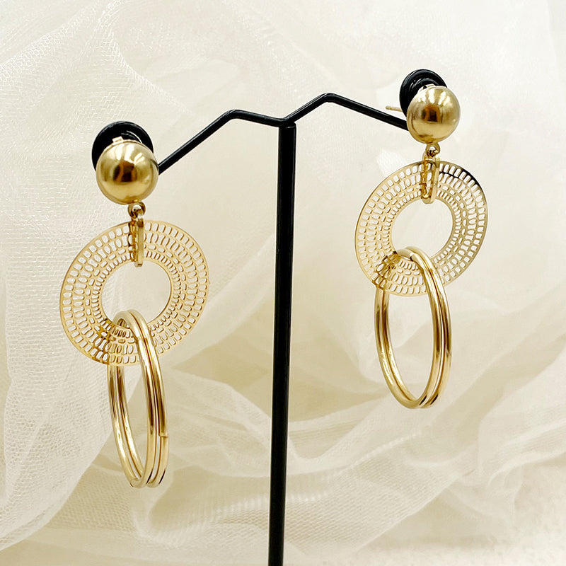 1 Pair Casual Retro Artistic Round Plating Stainless Steel Gold Plated Drop Earrings