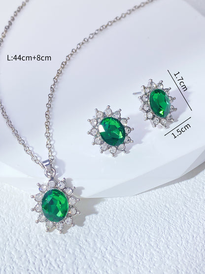 Glam Simple Style Oval Alloy Inlay Artificial Rhinestones Women's Earrings Necklace