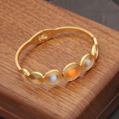 Basic Retro Modern Style Geometric Stainless Steel Plating Inlay Opal Bangle