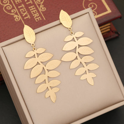 1 Pair Elegant Basic Leaf Heart Shape Plating Stainless Steel Drop Earrings