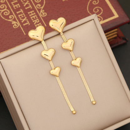 1 Pair Elegant Basic Leaf Heart Shape Plating Stainless Steel Drop Earrings