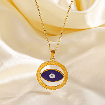 Modern Style Round Devil's Eye Stainless Steel Enamel Plating 18k Gold Plated Necklace