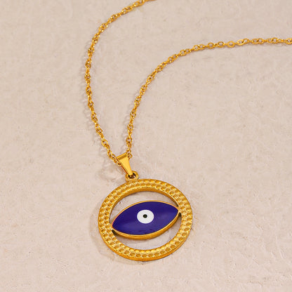 Modern Style Round Devil's Eye Stainless Steel Enamel Plating 18k Gold Plated Necklace