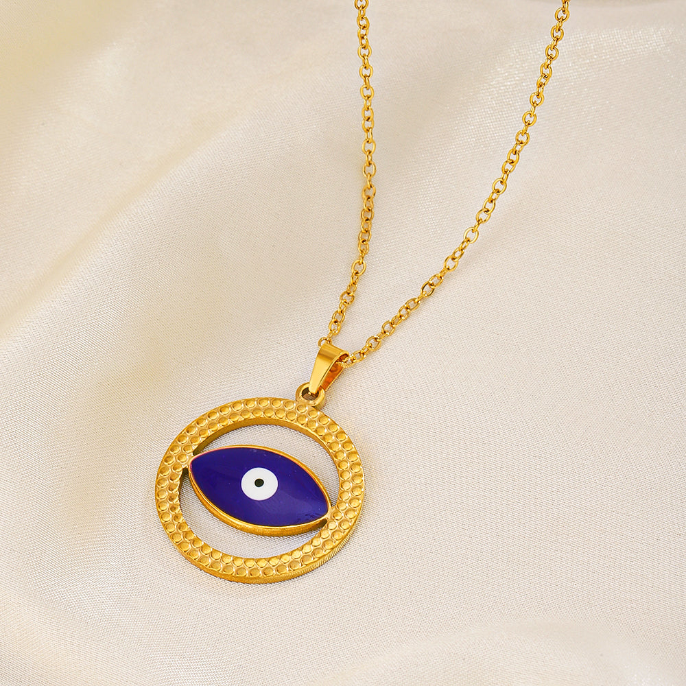 Modern Style Round Devil's Eye Stainless Steel Enamel Plating 18k Gold Plated Necklace