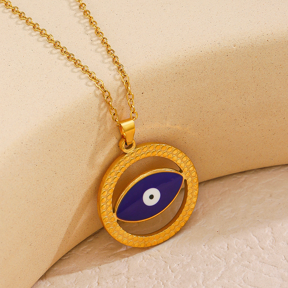 Modern Style Round Devil's Eye Stainless Steel Enamel Plating 18k Gold Plated Necklace