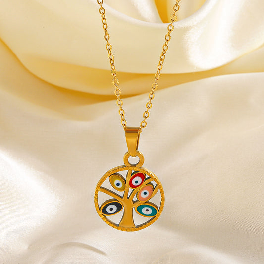 Commute Devil's Eye Tree Stainless Steel Enamel Plating 18k Gold Plated Necklace