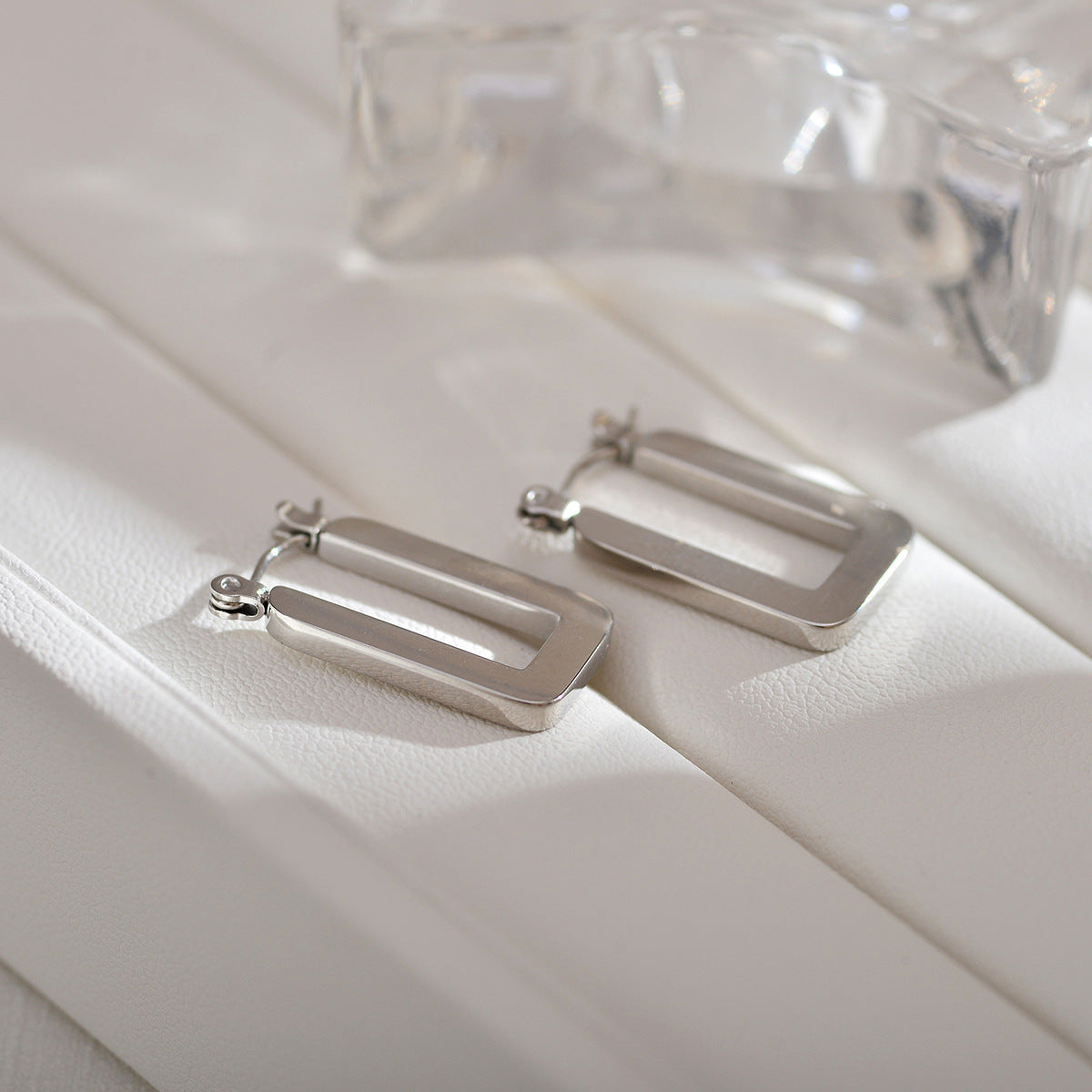 1 Pair Simple Style Square Stainless Steel Drop Earrings