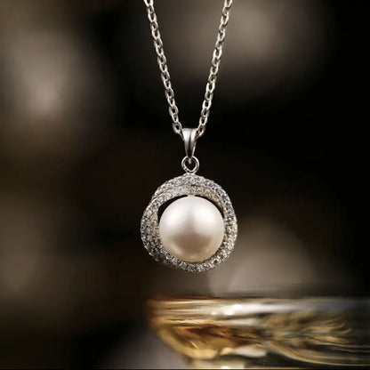 Wholesale Elegant Round Titanium Steel Artificial Pearls Zircon Rings Necklace