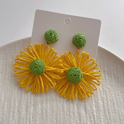 1 Pair Vacation Sweet Flower Handmade Raffia Drop Earrings