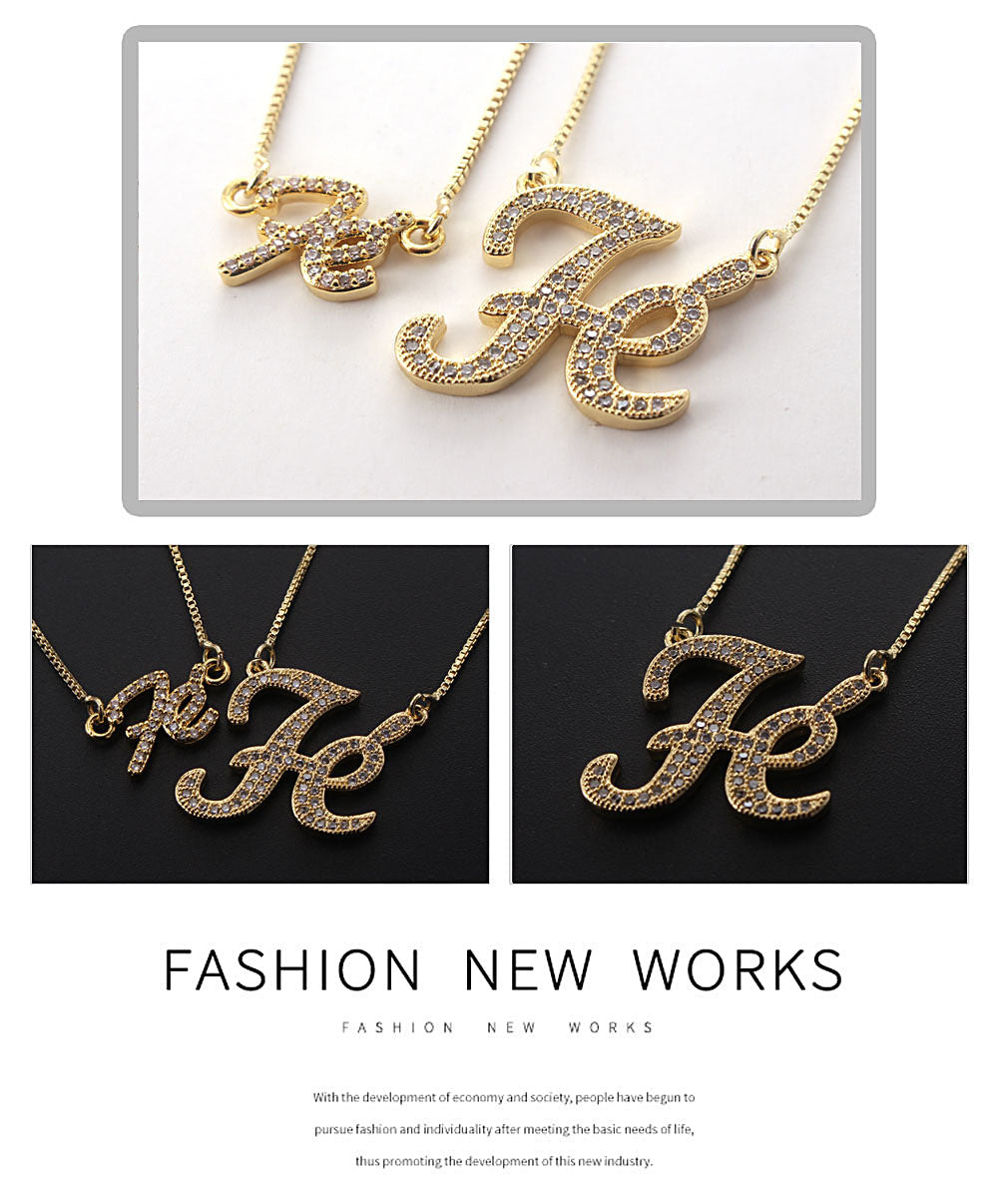 Fashion Simple Style Letter Copper Gold Plated Zircon Pendant Necklace In Bulk