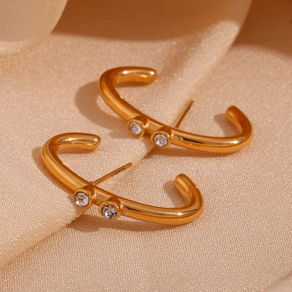 1 Pair Simple Style Korean Style Geometric Plating Inlay Stainless Steel Rhinestones 18k Gold Plated Ear Studs