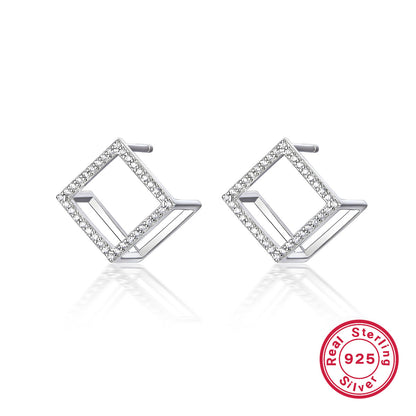 1 Pair Simple Style Commute Shiny Square Plating Hollow Out Inlay Sterling Silver Zircon White Gold Plated Ear Studs