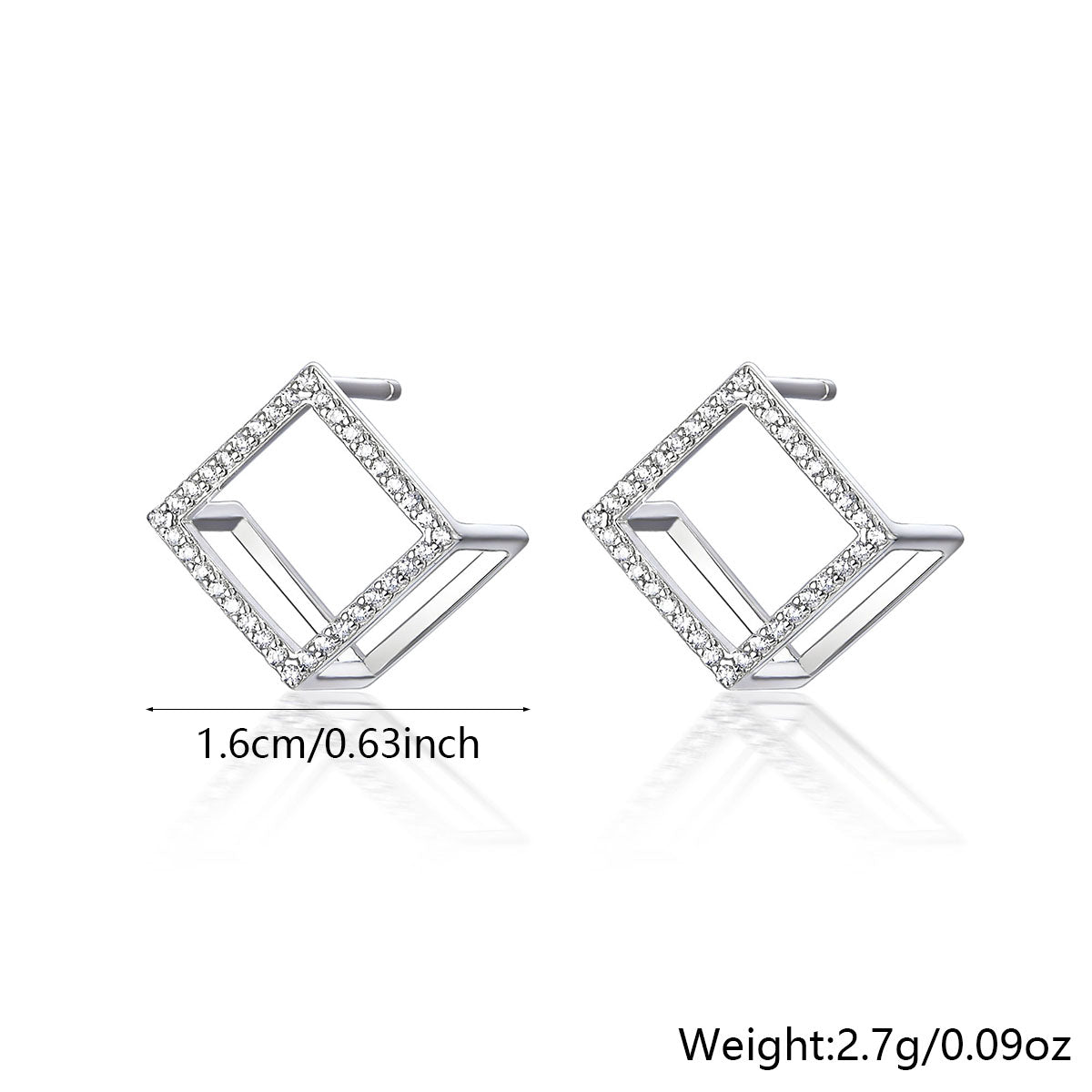 1 Pair Simple Style Commute Shiny Square Plating Hollow Out Inlay Sterling Silver Zircon White Gold Plated Ear Studs