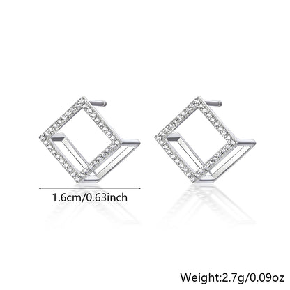 1 Pair Simple Style Commute Shiny Square Plating Hollow Out Inlay Sterling Silver Zircon White Gold Plated Ear Studs