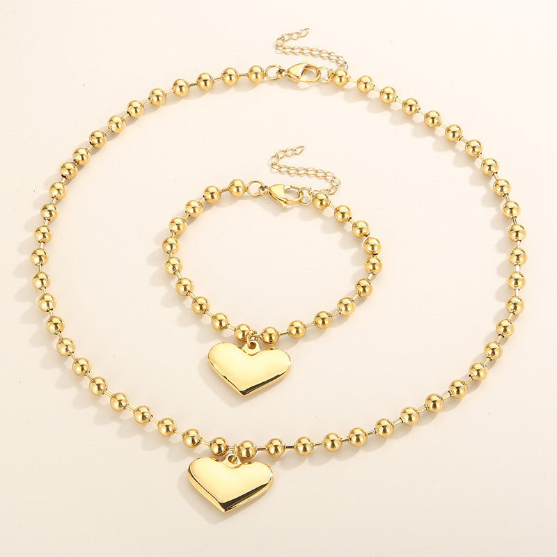 Wholesale Casual Vacation Heart Shape Titanium Steel Plating 18k Gold Plated Bracelets Necklace