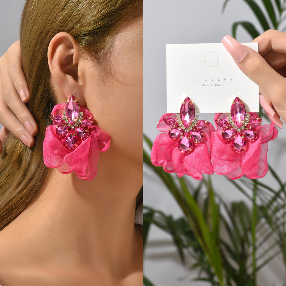 1 Pair Exaggerated Luxurious Sweet Petal Inlay Zinc Alloy Rhinestones Drop Earrings