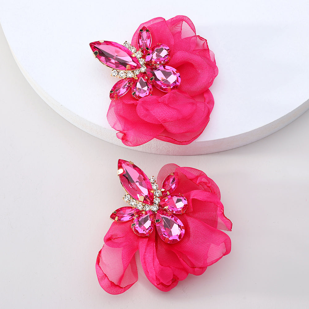 1 Pair Exaggerated Luxurious Sweet Petal Inlay Zinc Alloy Rhinestones Drop Earrings