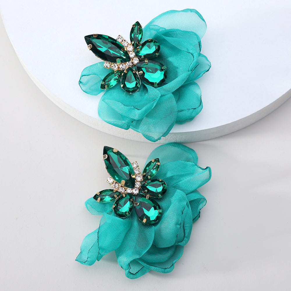 1 Pair Exaggerated Luxurious Sweet Petal Inlay Zinc Alloy Rhinestones Drop Earrings