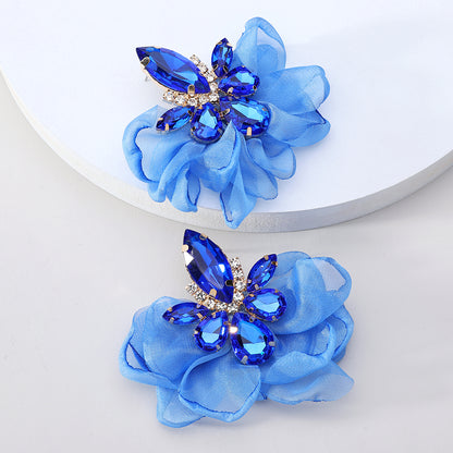 1 Pair Exaggerated Luxurious Sweet Petal Inlay Zinc Alloy Rhinestones Drop Earrings