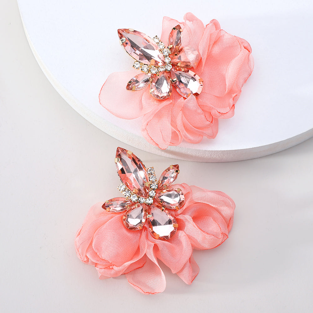 1 Pair Exaggerated Luxurious Sweet Petal Inlay Zinc Alloy Rhinestones Drop Earrings