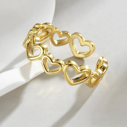 Elegant Simple Style Heart Shape Stainless Steel Plating 14k Gold Plated Open Rings