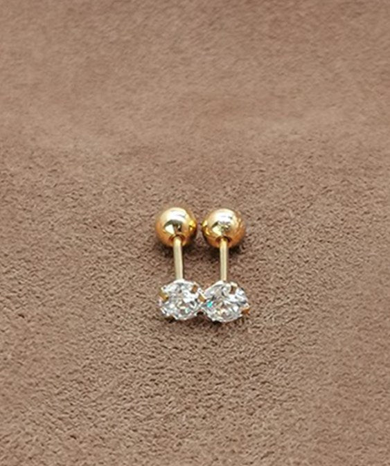 1 Pair Retro Round Inlay Stainless Steel Zircon Ear Studs