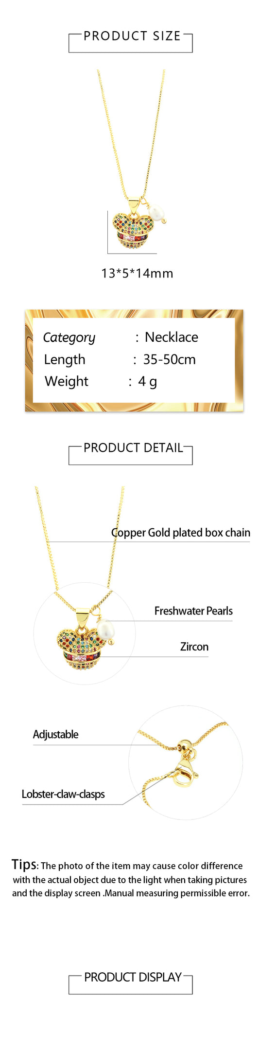 Cute Simple Style Little Bear Copper 18k Gold Plated Zircon Pendant Necklace In Bulk