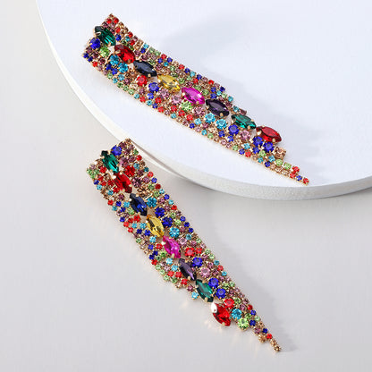 1 Pair Fashion Tassel Glass Metal Inlay Artificial Gemstones Women's Drop Earrings