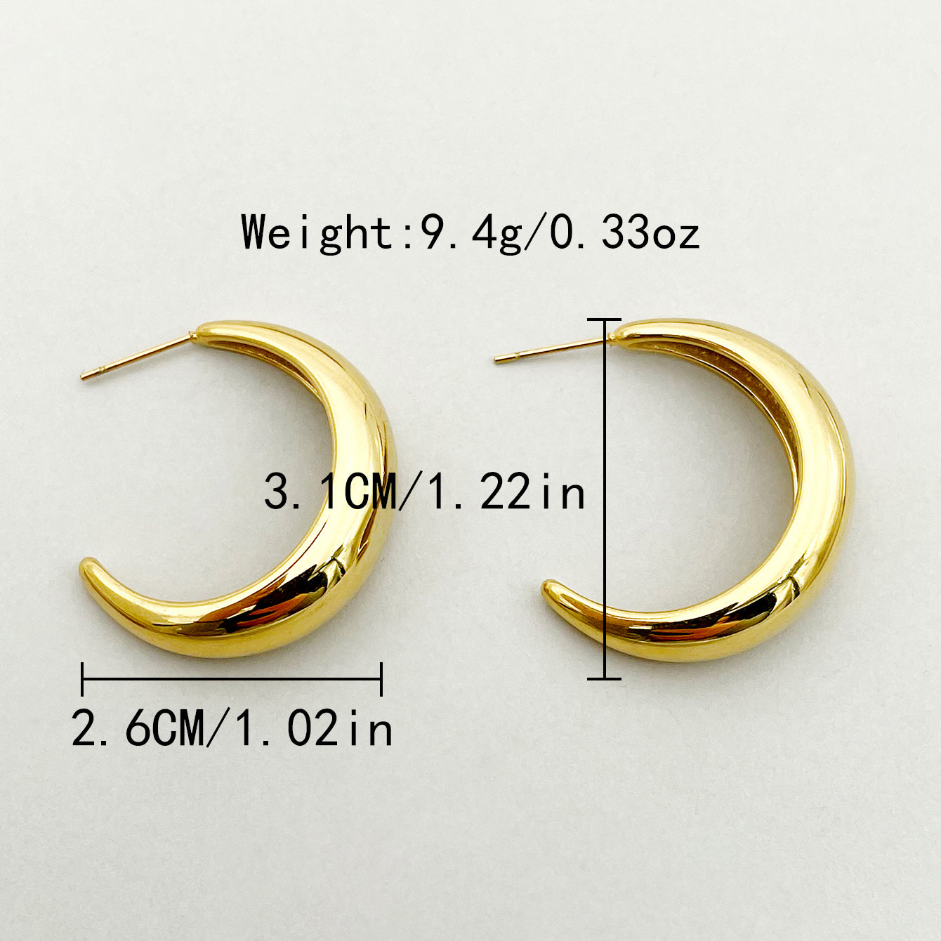 1 Pair Simple Style Streetwear C Shape Plating Stainless Steel Gold Plated Ear Studs