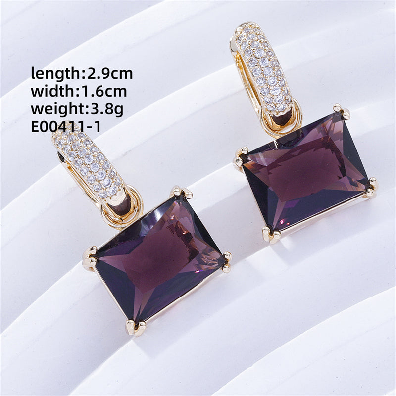 1 Pair Casual Sweet Korean Style Geometric Inlay Copper Zircon Drop Earrings